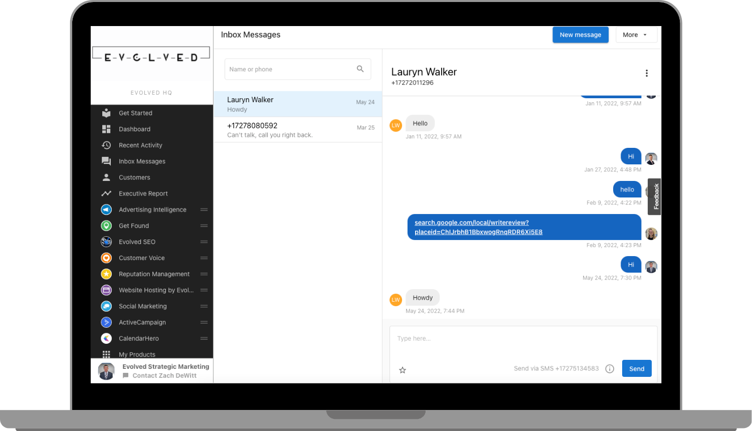 evolvedhq sms feature